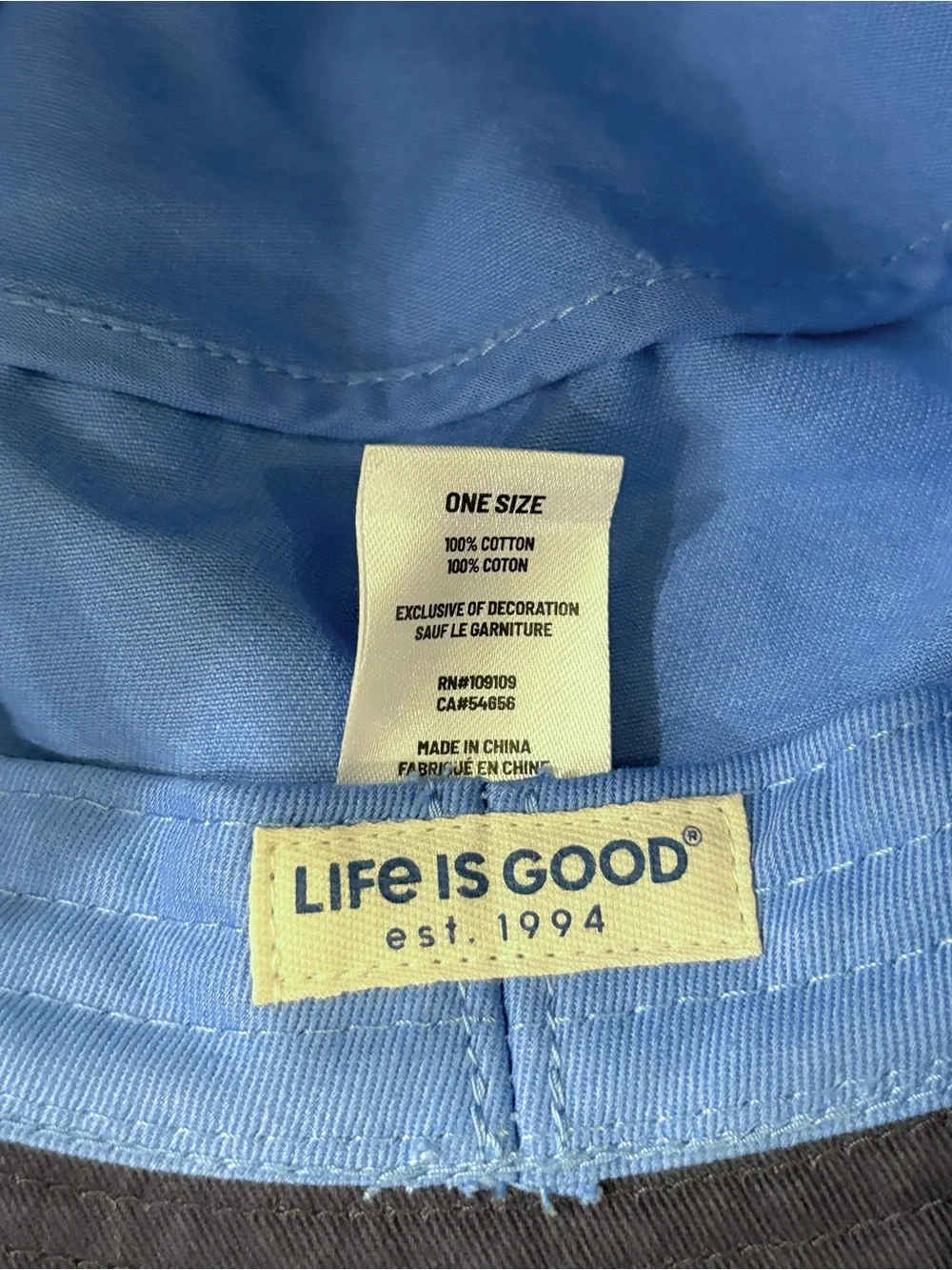 NEW Life is Good Cornflower Blue Bucket Hat Sun Hat Chin Strap One Size Cotton